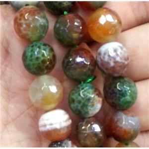 Fire Agate beads, faceted round, multi color, approx 12mm dia, 15.5 inches [GA692]