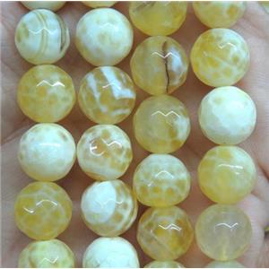 Fire agate beads, faceted round, yellow, approx 8mm dia [GA697-8MM]