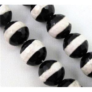 Tibet agate beads, black, faceted round, line, 6mm dia, approx 66pcs per st [GA71-6MM]