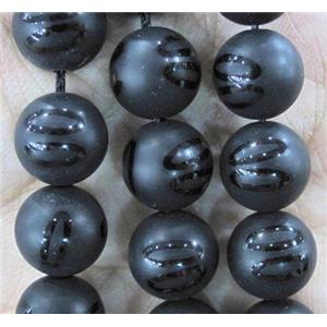 black onyx agate beads, matte, round, approx 12mm dia [GA710-12MM]