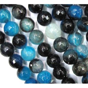 faceted round blue Agate Beads, 16mm dia, approx 24pcs per st [GA73-16MM]