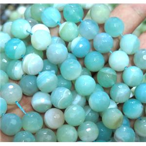 stripe agate beads, blue amazonited color, faceted round, approx 8mm dia, 15.5 inches [GA785-8MM]