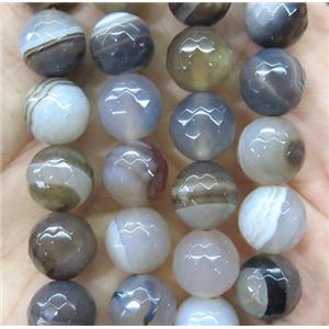 botswana agate beads, faceted round, grey dye, approx 12mm dia, 15.5 inches [GA786-12MM]