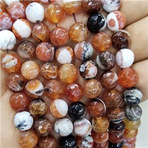 red Fire fancy Agate beads, faceted round, 14mm dia, approx 28pcs per st [GA79-14MM]