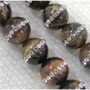 tiger eye beads with rhinestone, round, approx 10mm dia [GA830-10MM]