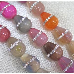 agate beads paved rhinestone, teardrop, mixed, approx 13x18mm [GA834]