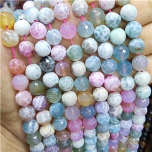 fired agate beads, faceted round, mixed color, approx 12mm dia [GA840-12MM]