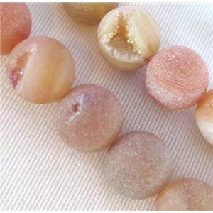 Frosted Agate Beads with druzy, round, gray-orange, approx 12mm dia [GA849-12MM]