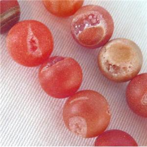 Frosted Agate Druzy Beads, round, red, approx 12mm dia [GA851-12MM]