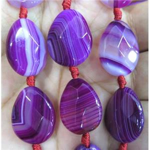purple striped agate beads, faceted teardrop, approx 15x20mm [GA858]