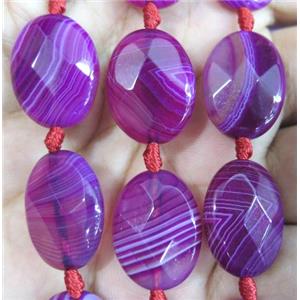 purple striped agate beads, faceted oval, approx 15x20mm [GA859]