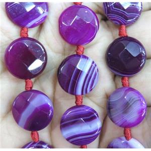 purple striped agate beads, faceted flat-round, approx 16mm dia [GA860]