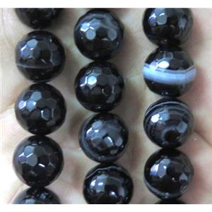 black agate beads, faceted round, approx 12mm dia [GA923-12MM]