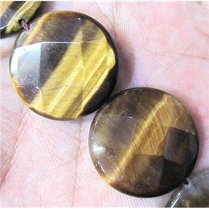 tiger eye bead, faceted flat-round, approx 25mm dia [GAM34]
