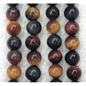 colorful Tiger Eye stone beads, round, approx 6mm dia [GAM37-6MM]