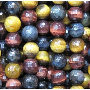 Tiger Eye Stone Beads Multicolor Faceted Round, approx 12mm dia [GAM38-12MM]