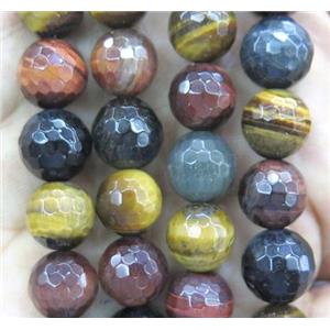 faceted round Tiger Eye Stone beads in mix color, approx 14mm dia, 26pcs per st [GAM45-14MM]