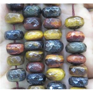 tiger eye stone bead, faceted rondelle, mixed color, approx 9x14mm, 15.5 inches [GAM46-9X14MM]