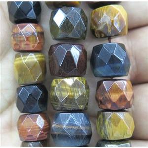 tiger eye stone beads, faceted barrel, mix color, approx 12mm, 15.5 inches [GAM47-12MM]