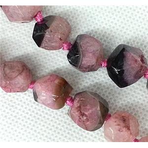 Agate stone bead, faceted round, black and pink, approx 14mm [GAS076-14MM]