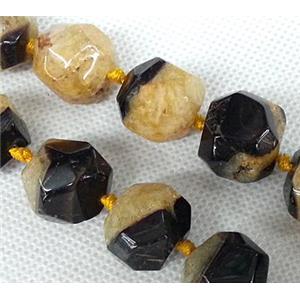 Agate stone bead, faceted round, black and orange, approx 14mm [GAS077-14MM]