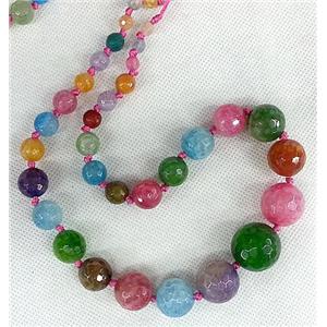 faceted round Agate beads Necklace Chain, mix color, approx 6-20mm [GAS295]