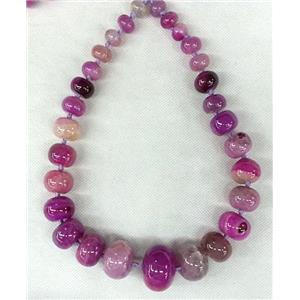 hotpink Agate rondelle beads necklace chain, approx 12-28mm [GAS315]