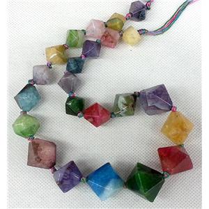 Agate beads chain necklace, bicone, mix color, approx 12-20mm [GAS442]