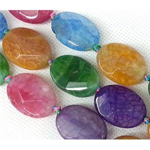 Agate stone beads, faceted flat-oval, mixed, approx 20-25mm [GAS443]