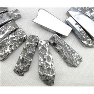 rock agate stone bead for necklace, freeform stick, silver electroplated, approx 15-60mm [GAS663]