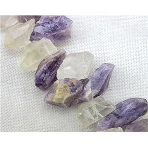 natural clear quartz and Amethyst bead for necklace, freeform, approx 15-35mm [GAS677]