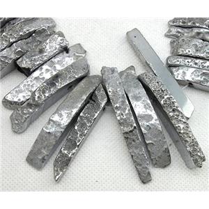 rock Agate beads for necklace, stick, silver electroplated, approx 15-70mm [GAS679]