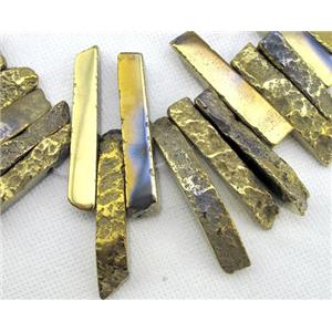 rock Agate beads for necklace, stick, gold electroplated, approx 15-70mm [GAS680]