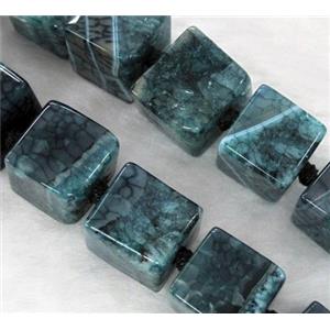 Agate Druzy beads, cube, peacock green, approx 12x12x12mm, 16 inches [GAS761]
