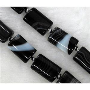 white black stripe agate stone bead, rectangle tube, approx 10x15mm [GAS764]