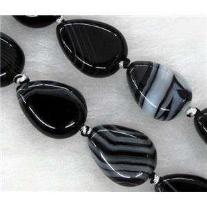 white and black stripe agate stone bead, flat teardrop, approx 12x16mm [GAS765]