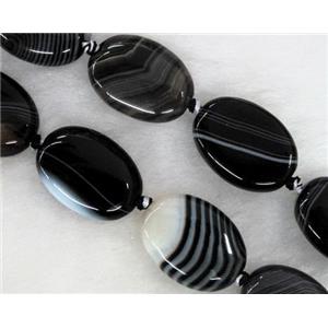 white & black stripe agate stone bead, flat oval, approx 15x20mm [GAS766-15X20MM]