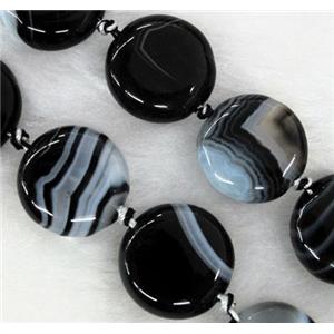 white & black stripe agate stone bead, flat round, approx 16mm dia [GAS767-16MM]