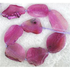 natural Agate Slice beads, freeform, hotpink, approx 45-55mm, 7-8pcs per st [GAS787-L]