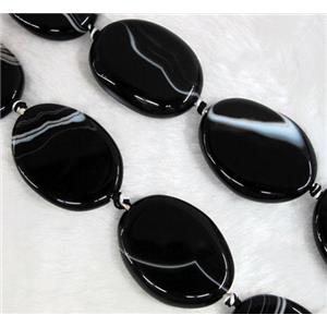 black agate stone bead, flat-oval, approx 25x35mm [GAS844]