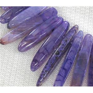 agate stone bead for necklace, stick, purple, topdrilled, approx 17-60mm [GAS855]