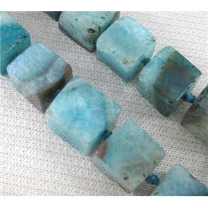 blue agate stone bead, cube, approx 12-15mm [GAS884]