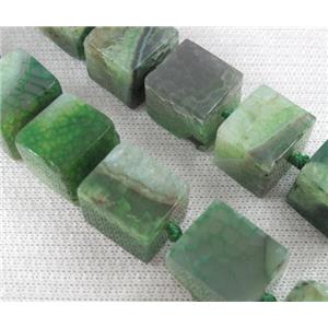 green agate stone bead, cube, approx 12-15mm [GAS885]