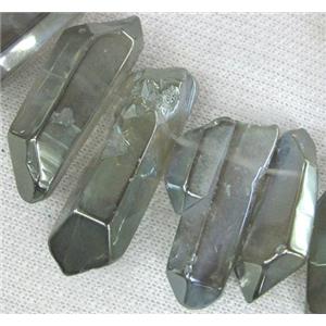 clear quartz bead, stick, freeform, lt.green electroplated, approx 10-30mm [GAS909]