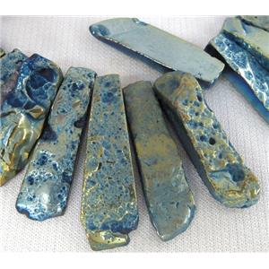 Rock Agate stone bead, stick, blue electroplated, approx 15-60mm [GAS924]