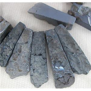 Rock Agate stone bead, freeform stick, night-blue electroplated, approx 15-60mm [GAS925]