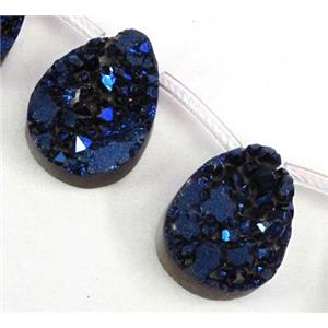 Agate Druzy beads, teardrop, blue electroplated, approx 22x30mm, 6pcs per st [GAS931-22X30MM]