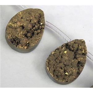 Agate Druzy beads, teardrop, gold electroplated, approx 15x20mm, 10pcs per st [GAS932-15X20MM]