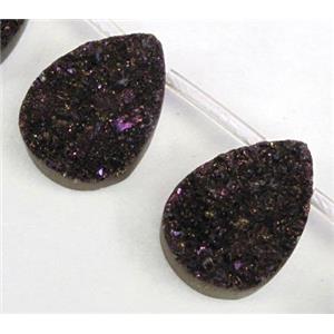Agate Druzy beads, teardrop, purple electroplated, approx 22x30mm, 6pcs per st [GAS933-22X30MM]
