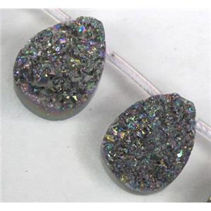 Agate Druzy beads, teardrop, rainbow electroplated, approx 22x30mm, 6pcs per st [GAS935-22X30MM]